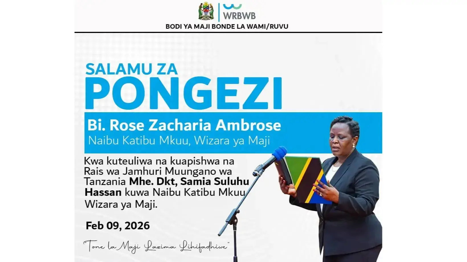 WRBWB inampongeza Bi. Rose Zacharia Ambrose kwa kuaminiwa na kuteuliwa katika nafasi ya Naibu Katibu...